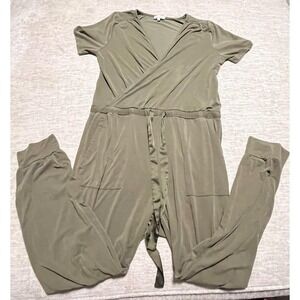 Heartloom Women's Olive Green Short Sleeve Jumpsuit Size Large Soft Stretch Knit